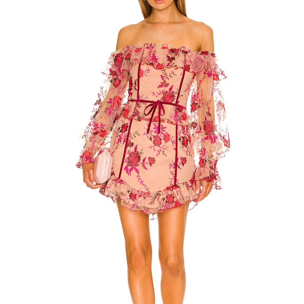 MAJORELLE Fae Mini Dress in Scarlet Vineyard